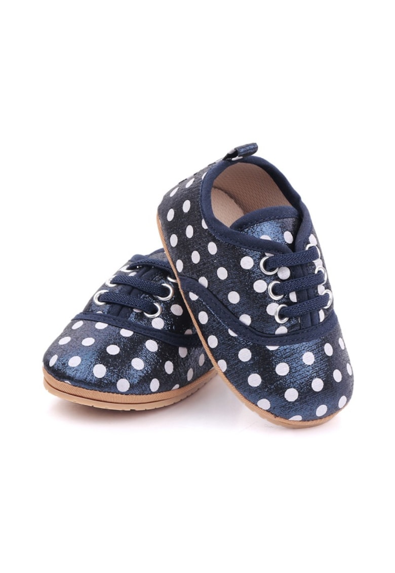 Reducere 60% - Pantofi Sidefati - Cu Buline Albe - Casual - Textil - Fete - Siret - Bleumarin 1 Pantofi Sidefati - Cu Buline Albe - Casual - Textil - Fete - Siret - Bleumarin
