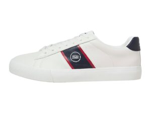 Pantofi sport de piele ecologica cu logo - Alb optic/Bleumarin