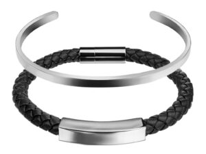 Set de bratara si bratara rigida - 2 piese - Negru/Argintiu