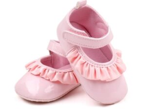 Pantofi  Cu Volanas - Piele Ecologica Lacuita - Elegant - Fete - Velcro - Roz