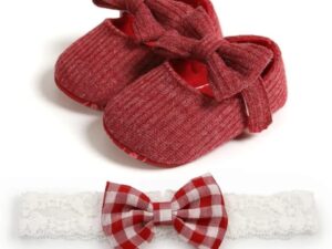 Set Pantofi Si Bentita Casual - Textil - Fete - Velcro - Visiniu