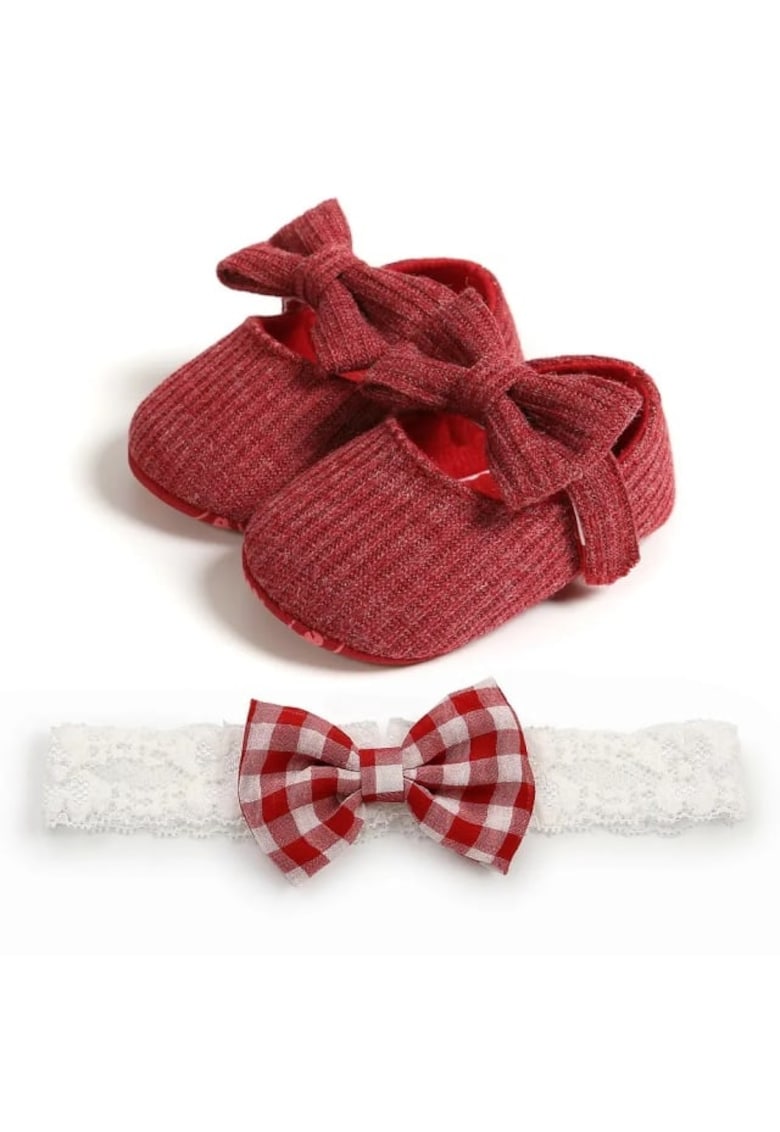 Reducere 60% - Set Pantofi Si Bentita Casual - Textil - Fete - Velcro - Visiniu 1 Set Pantofi Si Bentita Casual - Textil - Fete - Velcro - Visiniu