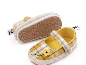 Balerini In Carouri - Casual - Textil - Fete - Velcro - Galben