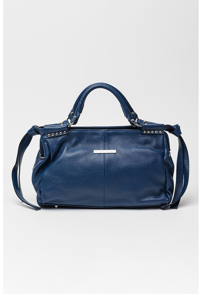 Reducere 89% - Geanta de piele cu maner si nituri metalice - Albastru indigo 1 Geanta de piele cu maner si nituri metalice - Albastru indigo