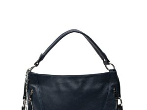 Geanta de piele cu bareta de umar si accesoriu detasabil - Bleumarin