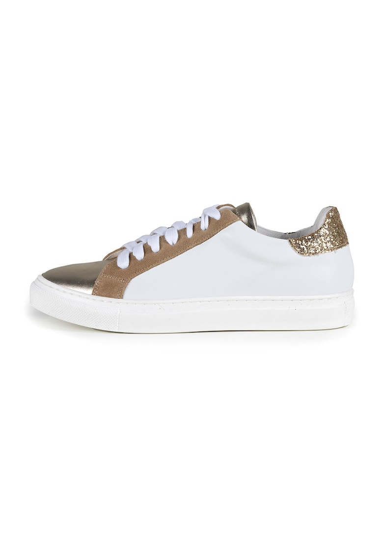 Reducere 85% - Pantofi sport din piele cu garnituri metalizate - Auriu/Maro camel/Alb murdar 1 Pantofi sport din piele cu garnituri metalizate - Auriu/Maro camel/Alb murdar
