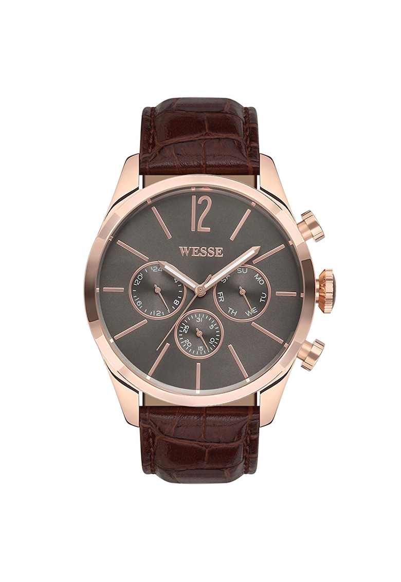 Reducere 71% - Ceas barbati model WWG200103 - cu mecanism Quartz - rezistenta la apa 5 ATM - curea maro - cadran negru - carcasa rotunda din otel roz 1 Ceas barbati model WWG200103 - cu mecanism Quartz - rezistenta la apa 5 ATM - curea maro - cadran negru - carcasa rotunda din otel roz