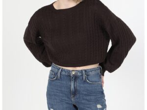 Pulover crop cu torsade - Maro inchis