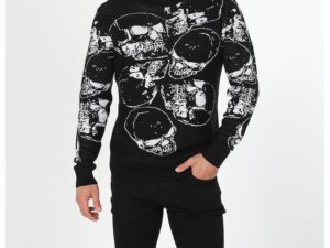 Pulover regular fit cu model cu cranii - Alb/Negru stins