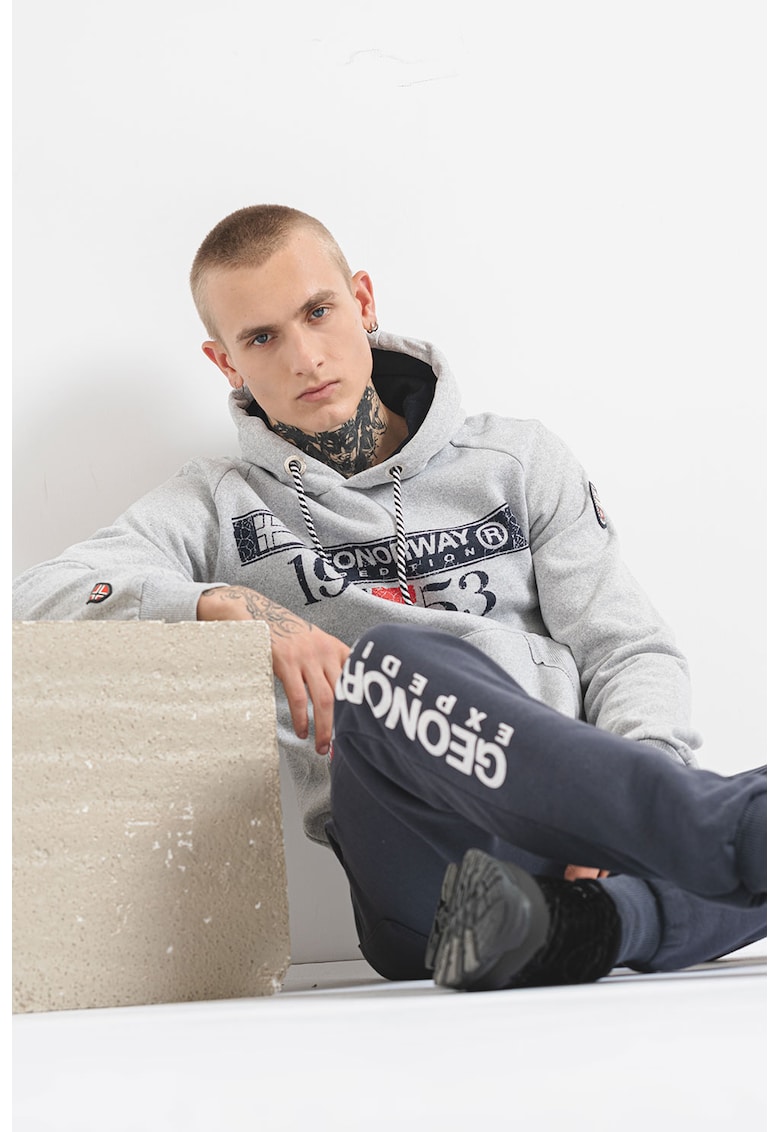 Reducere 83% - Hanorac din amestec de bumbac cu imprimeu logo Fastlife - Gri melange/Bleumarin 1 Hanorac din amestec de bumbac cu imprimeu logo Fastlife - Gri melange/Bleumarin