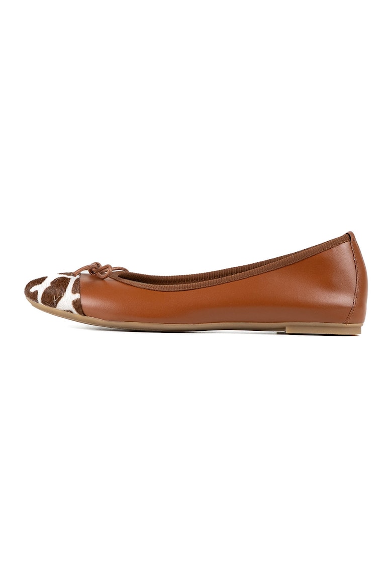 Reducere 85% - Balerini din piele cu detaliu animal print - Maro inchis/Caramel/Alb murdar 1 Balerini din piele cu detaliu animal print - Maro inchis/Caramel/Alb murdar