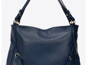 Geanta de piele cu bareta de umar si barete decorative - Albastru indigo