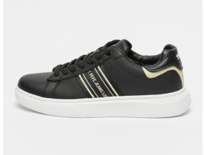 Pantofi sport de piele peliculizata si detalii contrastante - Negru stins/Alb murdar