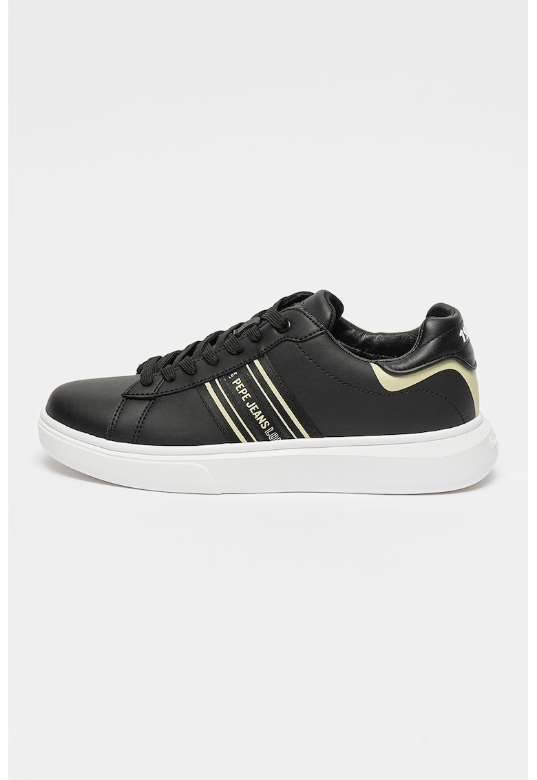 Reducere 67% - Pantofi sport de piele peliculizata si detalii contrastante - Negru stins/Alb murdar 1 Pantofi sport de piele peliculizata si detalii contrastante - Negru stins/Alb murdar