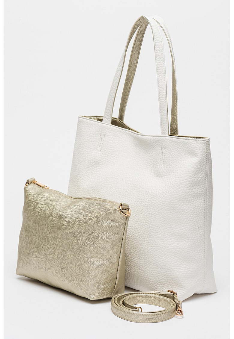 Reducere 62% - Geanta reversibilda de piele ecologica cu bareta de umar - Alb/Auriu 1 Geanta reversibilda de piele ecologica cu bareta de umar - Alb/Auriu