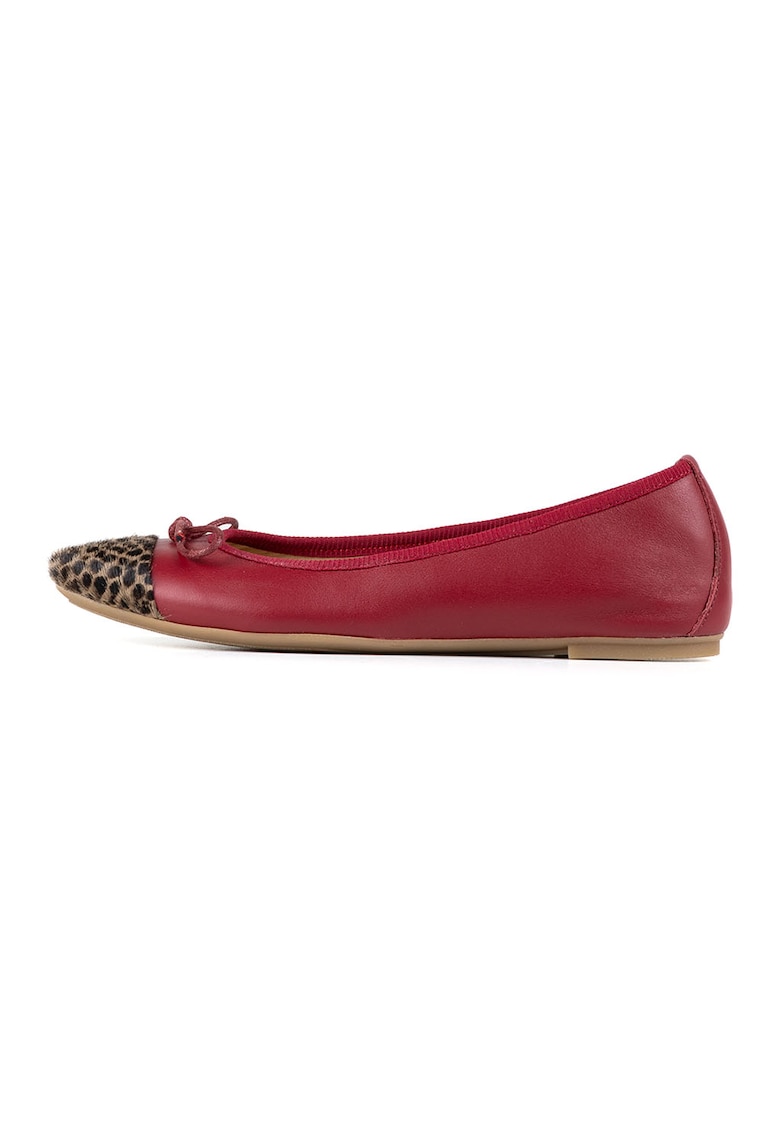 Reducere 85% - Balerini din piele cu detaliu animal print - Visiniu/Negru/Bej 1 Balerini din piele cu detaliu animal print - Visiniu/Negru/Bej