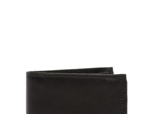 Portofel de piele cu clapa si logo stantat - Negru