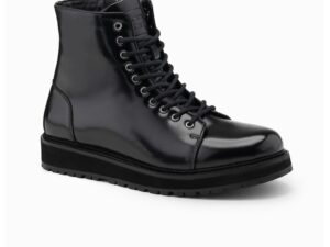 Ghete de piele ecologica cu sireturi - Negru