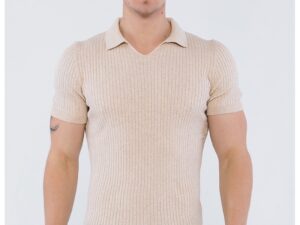 Tricou polo striat - Bej