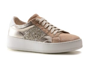 Pantofi sport de piele cu model colorblock - Auriu/Maro camel