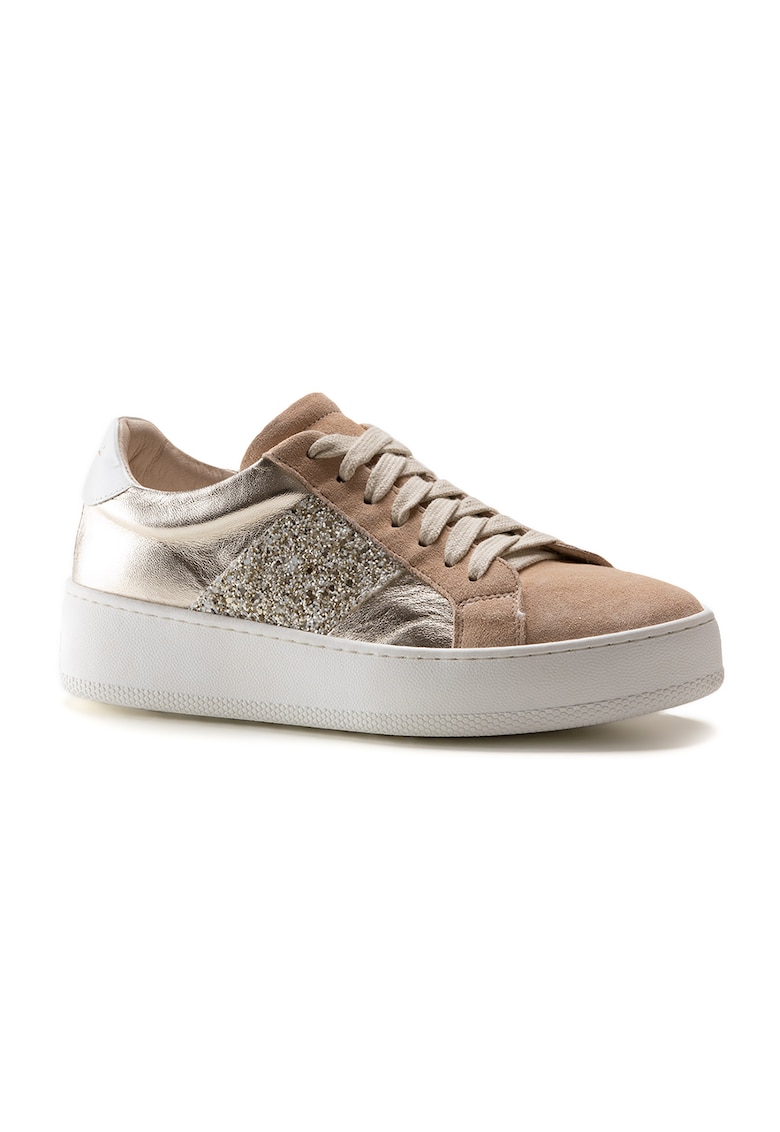 Reducere 85% - Pantofi sport de piele cu model colorblock - Auriu/Maro camel 1 Pantofi sport de piele cu model colorblock - Auriu/Maro camel