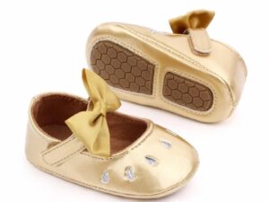Pantofi  Din Lac - Cu Puncte Argintii - Elegant - Piele ecologica - Fete - Velcro - Auriu - Auriu