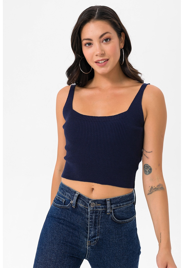 Reducere 86% - Top crop cu aspect striat - Bleumarin 1 Top crop cu aspect striat - Bleumarin