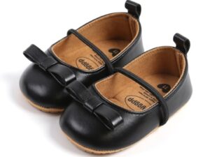 Pantofi Cu Fundita Decorativa - Casual - Piele ecologica - Fete - Banda elastica - Negru