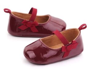 Pantofi  Casual - Piele ecologica Lacuita - Fete - Banda Elastica - Visiniu