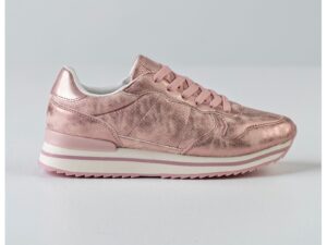 Pantofi sport de piele ecologica cu aspect retro - Roz prafuit/Crem