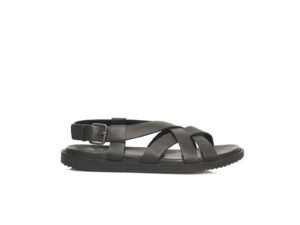 Sandale de piele cu barete multiple si catarama - Negru