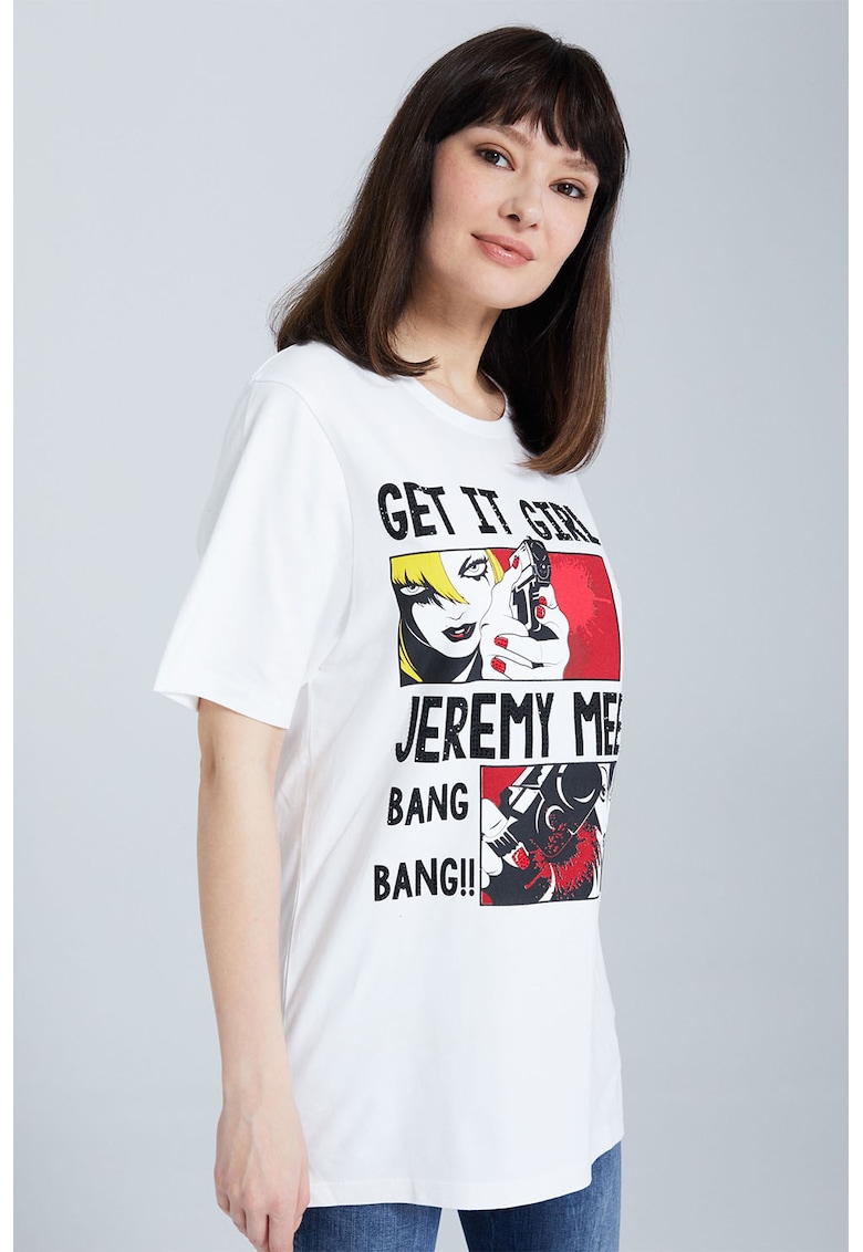 Reducere 89% - Tricou cu imprimeu grafic si decolteu la baza gatului - Alb 1 Tricou cu imprimeu grafic si decolteu la baza gatului - Alb