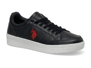 Pantofi sport de piele cu logo brodat - Rosu/Alb/Negru