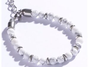 Bratara cu pietre howlite - Alb/Argintiu