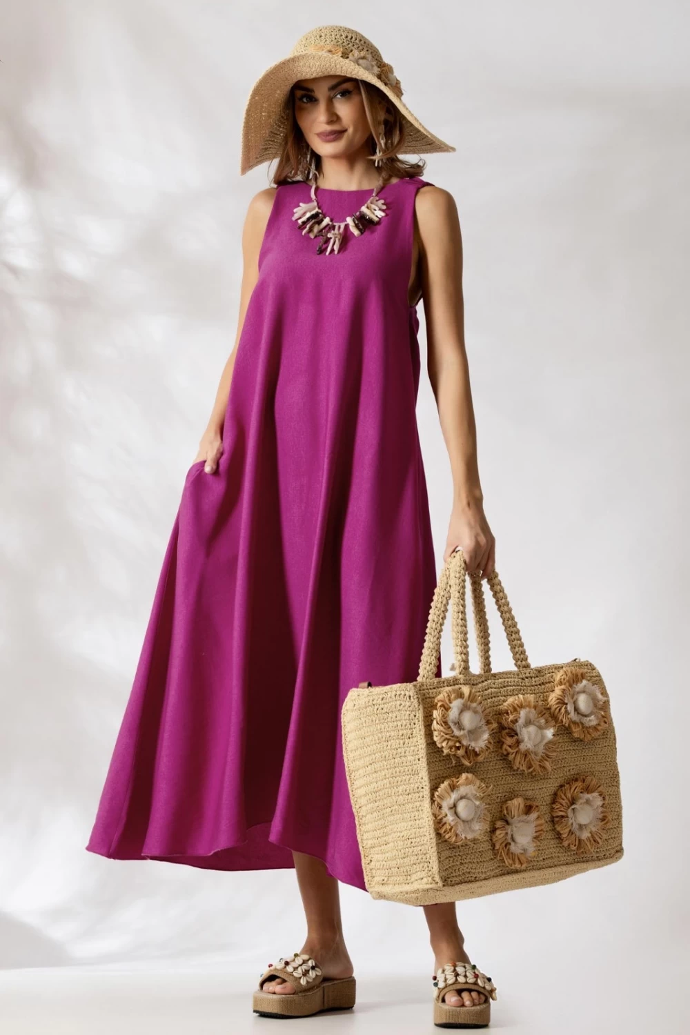Reducere 40% - Rochie eleganta de zi mov din vascoza 1 Rochie eleganta de zi mov din vascoza