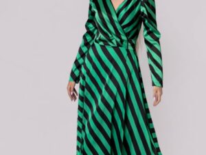 Rochie eleganta cu dungi verzi si negre si aspect petrecut