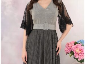 Rochie eleganta din lurex auriu cu tulle negru cu buline