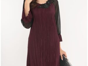 Rochie eleganta grena cu broderie la decolteu