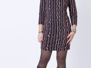 Rochie eleganta neagra cu bordo si bej si lurex auriu