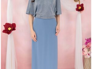 Rochie lunga bleu cu glitter in partea superioara