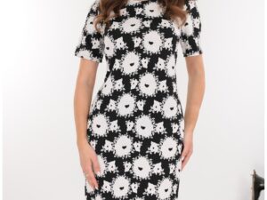 Rochie midi neagra cu print floral alb