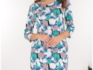 Rochie office cu imprimeu geometric verde-gri