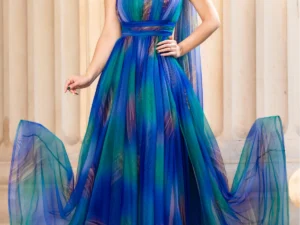 Rochie pretioasa Josephine cu imprimeu in culorile paunului