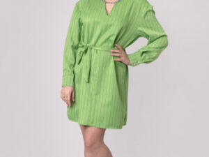 Rochie verde praz tip camasa cu cordon in talie