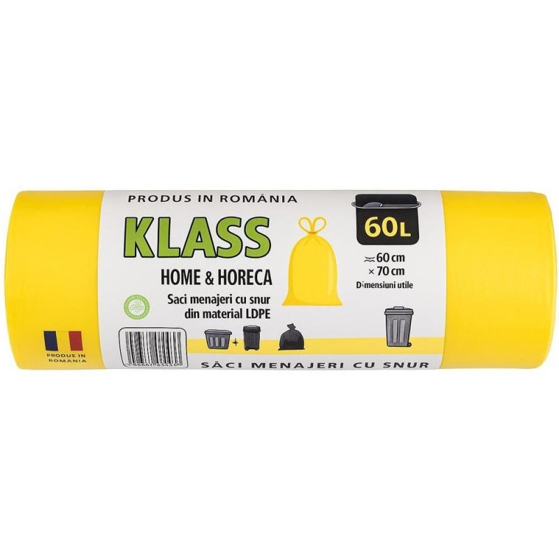 Reducere 14% - Saci Menajeri Klass, 60 l, Galbeni cu Snur, 10 Bucati 1 Saci Menajeri Klass