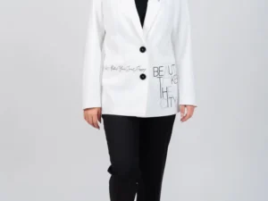 Sacou casual alb cu imprimeu si buzunare laterale functionale