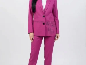 Sacou casual roz cu buzunare laterale