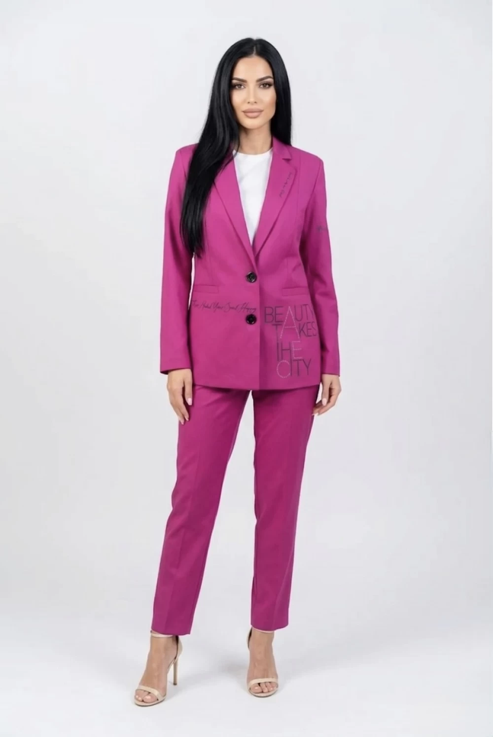 Reducere 10% - Sacou casual roz cu buzunare laterale 1 Sacou casual roz cu buzunare laterale