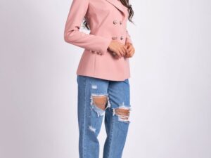 Sacou roz casual cu doua randuri de nasturi