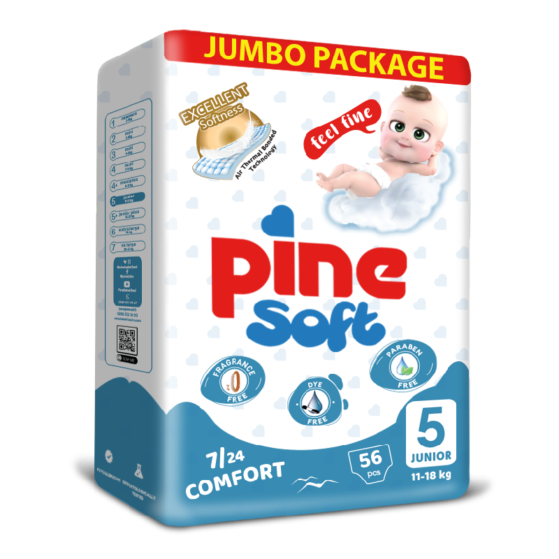 Reducere 40% - Scutece junior Soft, 11-18 kg, 56 bucati, PINE 1 Scutece junior Soft